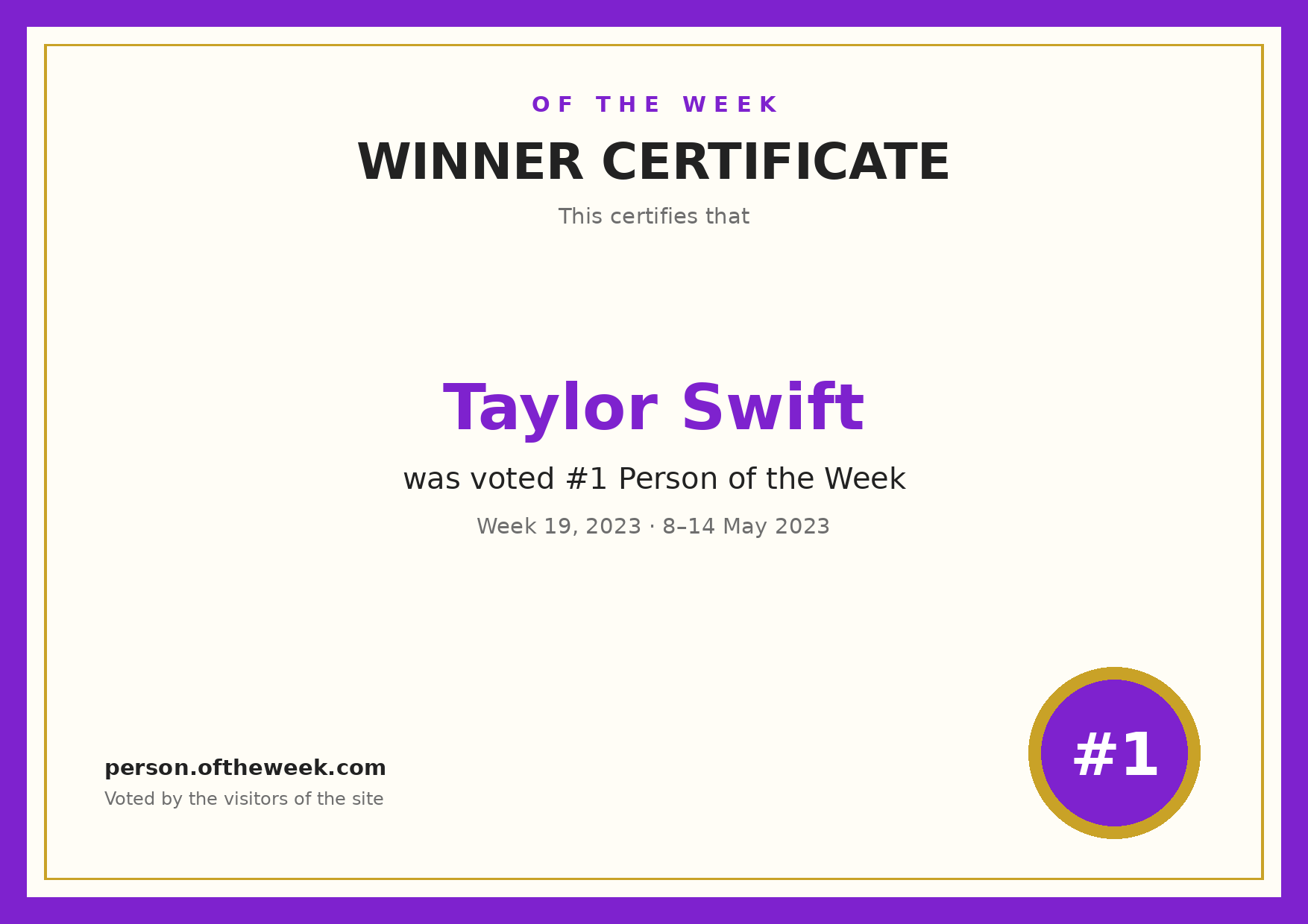 Certificate — Taylor Swift