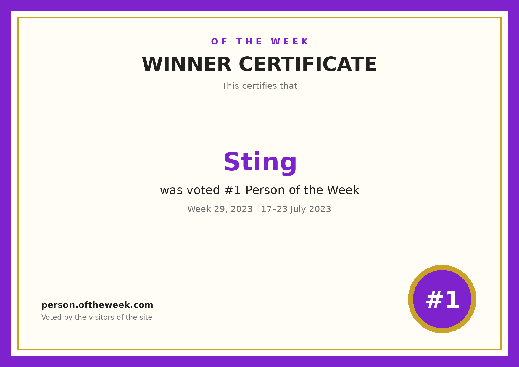 Certificate — Sting