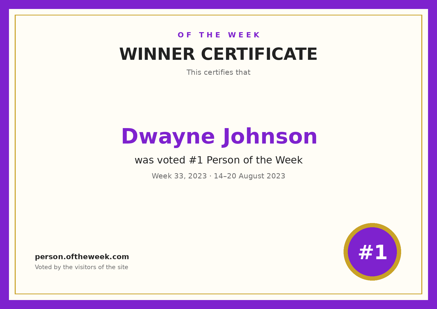 Certificate — Dwayne Johnson