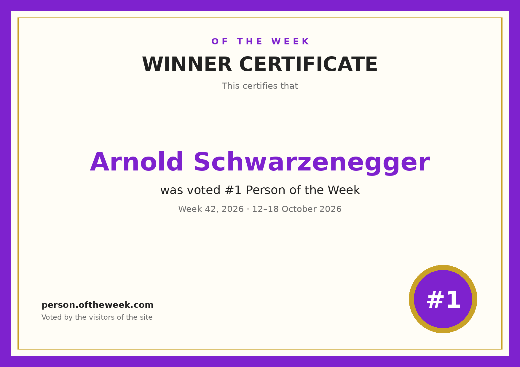 Certificate — Arnold Schwarzenegger
